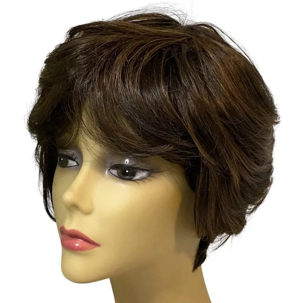 Human Hair Blend Wig Dk Brown Copper Frost Short Layered Pixie for Women A835W4 - Picture 9 of 9
